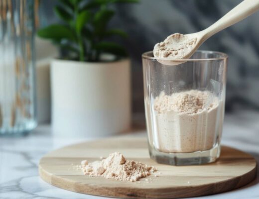 vegan creatine in cup on counter