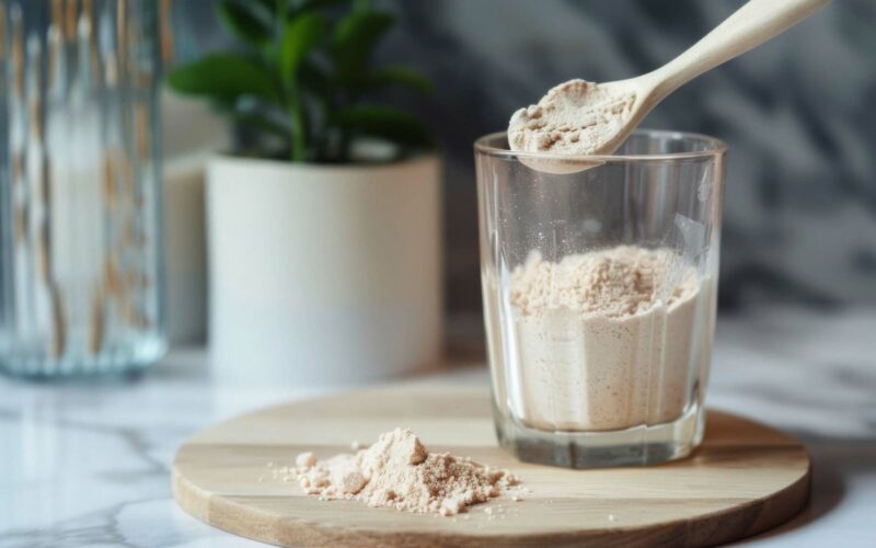 vegan creatine in cup on counter