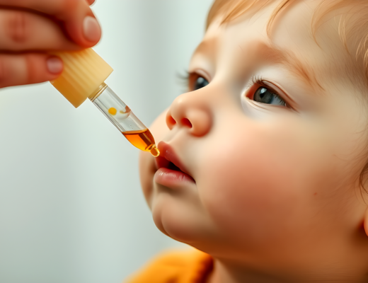 ai image of a child being given a liquid vitamin from a dropper by their parent